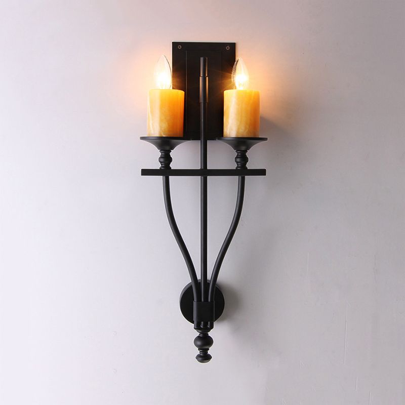 Candle Study Mur Mur Light Sconce Vintage Style Metal 2-Light Yellow / White White Wall Lampe avec une teinte en marbre