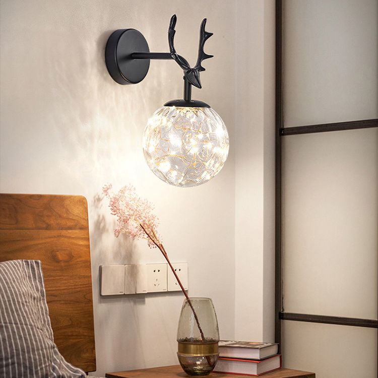 Nordic Simplicity Style Antlers Sconce Light LED Light String Glass Globe Wall Mount Light for Bedroom Dining Room