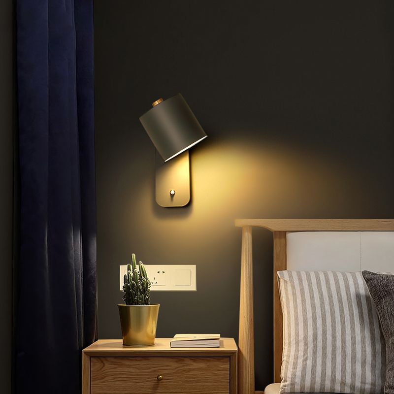 Nordic Style Iron Wall Light Cylinder Shape Rotatable Wall Lamp for Living Room