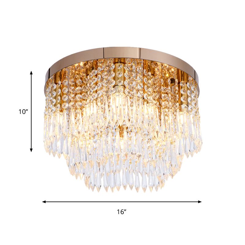 Crystal Wasserfall Flush Lampe Modernist 10-Licht Wohnzimmer-Deckenbündige Halterung in Rose Gold