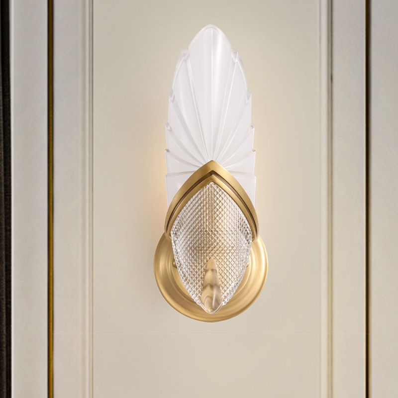 Frosted Glass Oval Wall Lighting Vintage Style 1 Light Gold Finish Wall Mounted Lamp for Bedroom