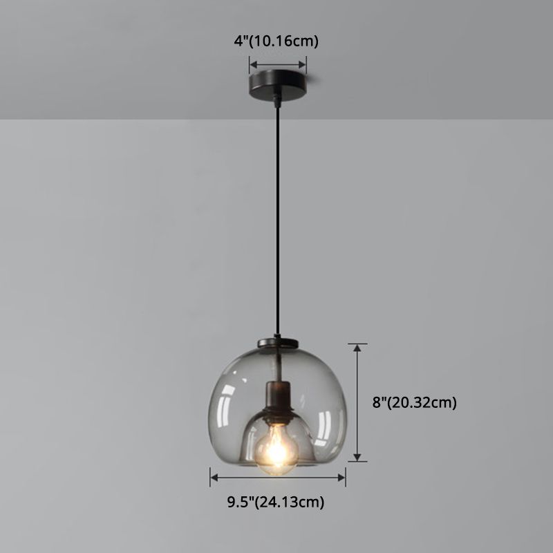 Smoke Grey Double Glass Shade Suspension Pendant 9 Inch Wide Modern Style Lighting Fixture for Bar