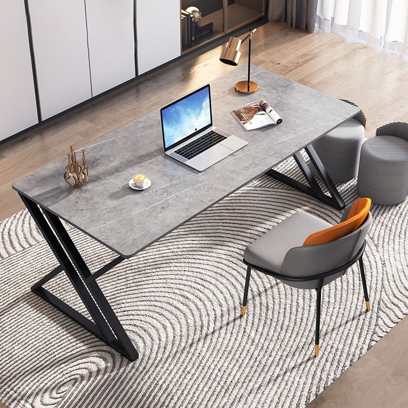 Modern Stone Top Dinette Set 1/2 Pieces Rectangle Dining Table Set in Grey