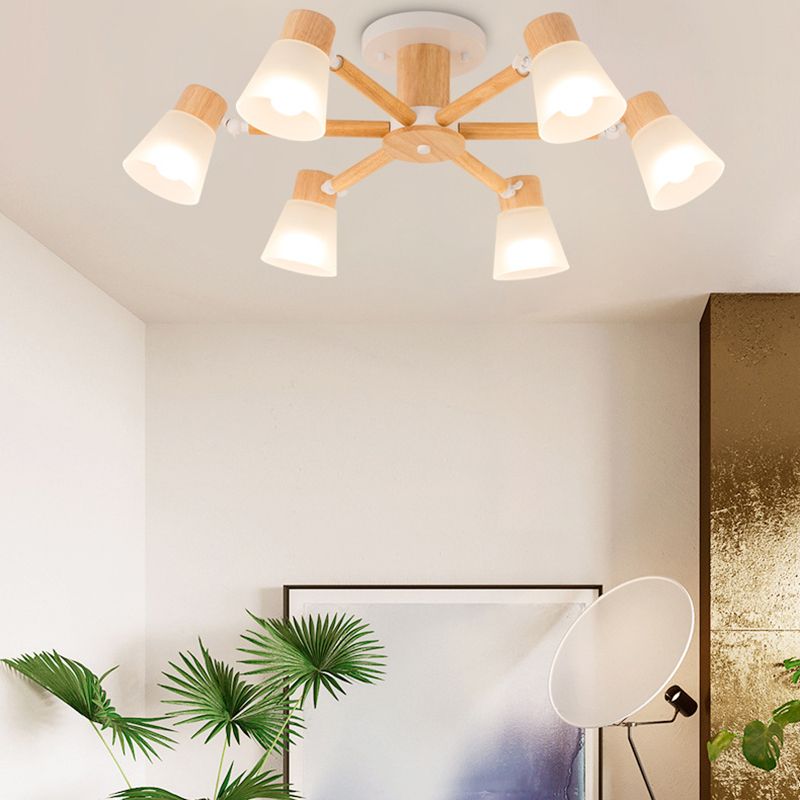 Nordic Ceiling Lighting Radial Semi Flush Mount with Wood for Living Room