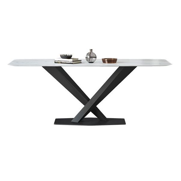 Mesa de comedor de cocina de forma rectangular contemporánea Mesa de comedor de piedra sinterizada con base de pedestal
