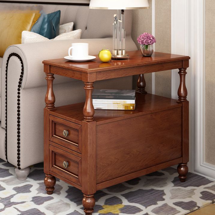 4 Legs Side Table Modern Wood Gold 2-Drawer Side End Snack Table