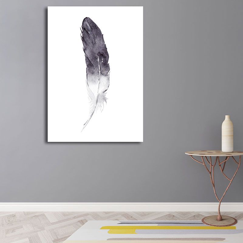 Minimalistischer Aquarell-Feder-Kunstdruck, lila strukturierte Wanddekoration für die Inneneinrichtung des Hauses