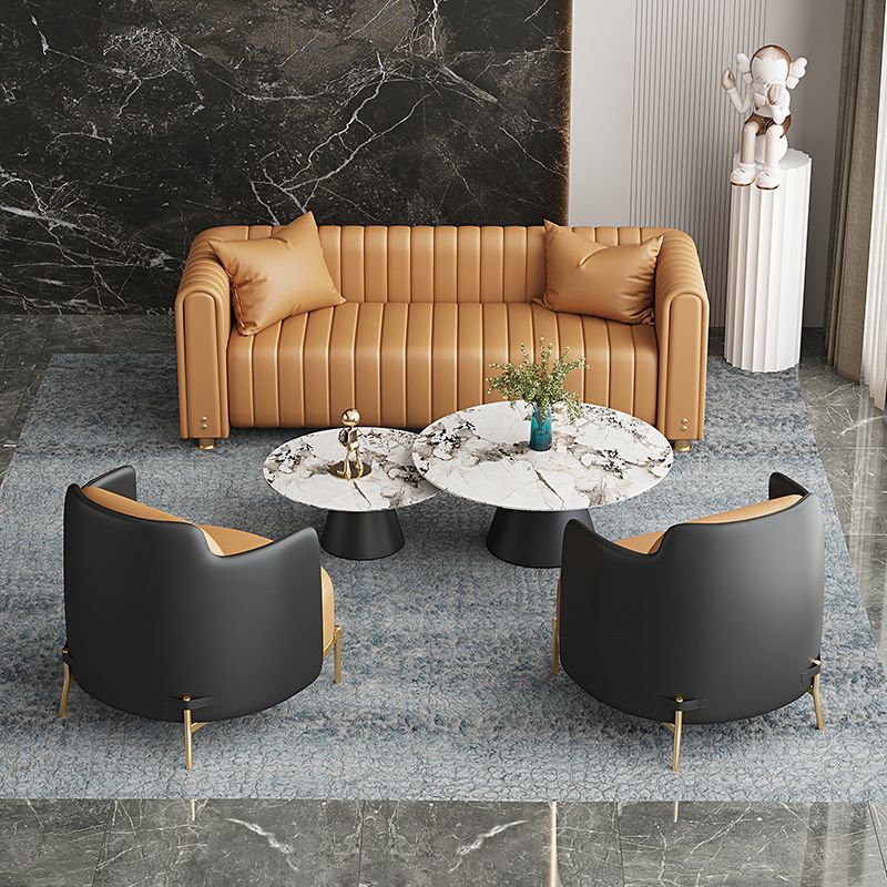 28.74" H Contemporary Faux Leather Tuxedo Arm Sewn Pillow Back Sofa