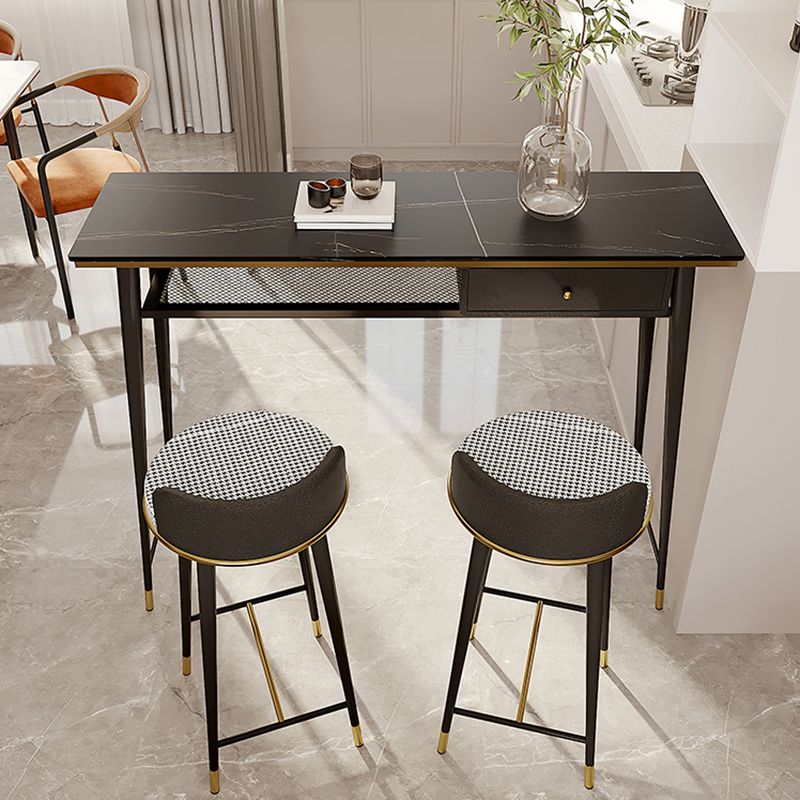 Indoor Metal Pub Set 1/3 Pcs Bar Table with Stone Top and Low Back Bar Stools