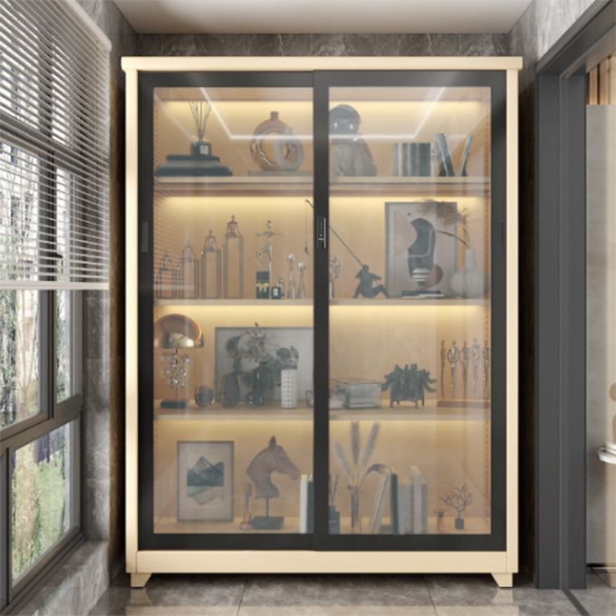 Contemporary Style 1-Door Wardrobe Glass Wardrobe Closet with Shelves