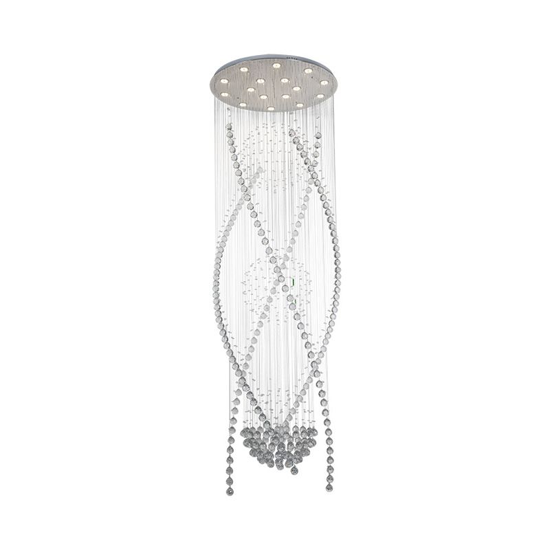 12 Bulbs Crystal Hanging Lamp Contemporary White Cascades Stair Cluster Pendant Light
