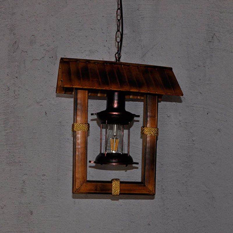 Bulbe simple bambou rectangulaire rétro suspendu lumière nautique de style kérosène modélisation de lampe suspendue lampe