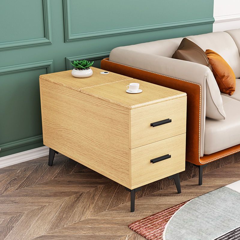 Rectangular Wood End Table 4 Legs 2-Drawer Side Table - 23.23" H