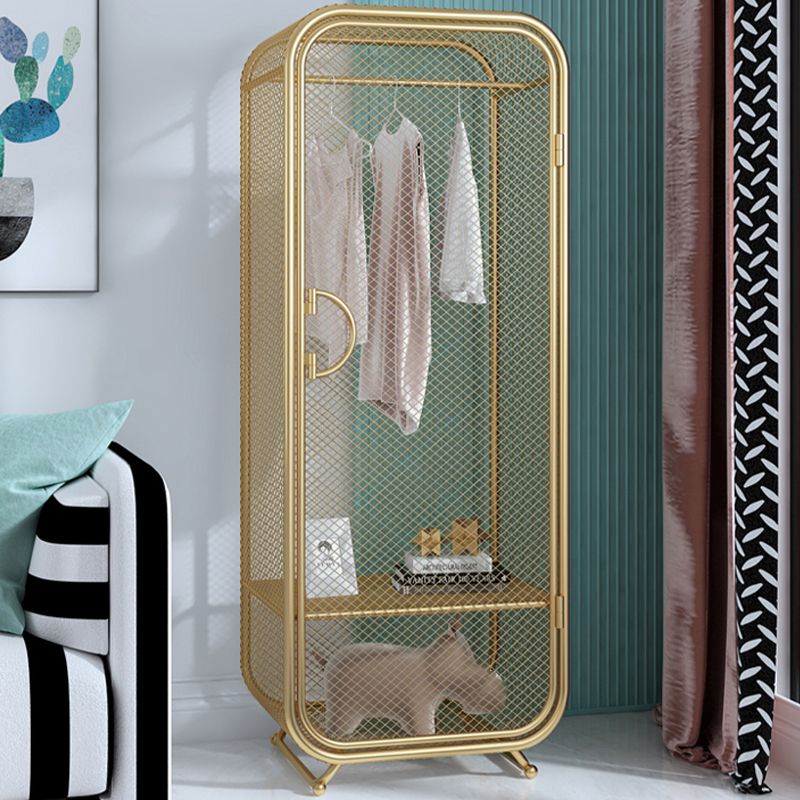 Modern 2-door Wardrobe Armoire Steel Storage Cabinet with 2 Shelves and Clothes Rail