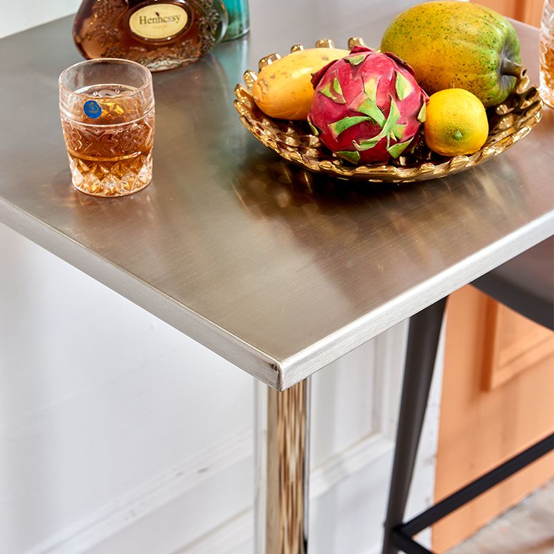 Industrial Pedestal Bar Table 43.3"H Metal Bistro Bar Desk in Silver