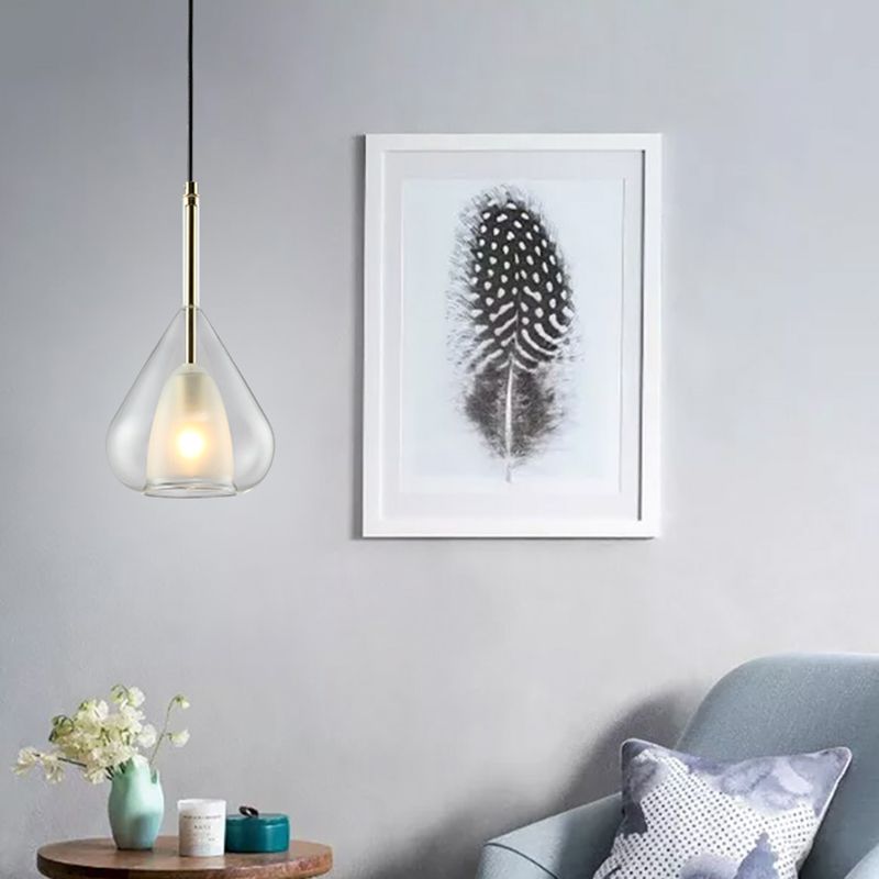 1 Light Teardrop Pendant Lamp Modern Double Glass Hanging Lamp for Living Room