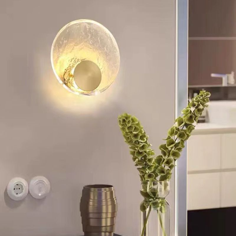 Round Shape Crystal Vanity Sconce Light Modern Style 1-Light Vanity Mirror Lights in Brass