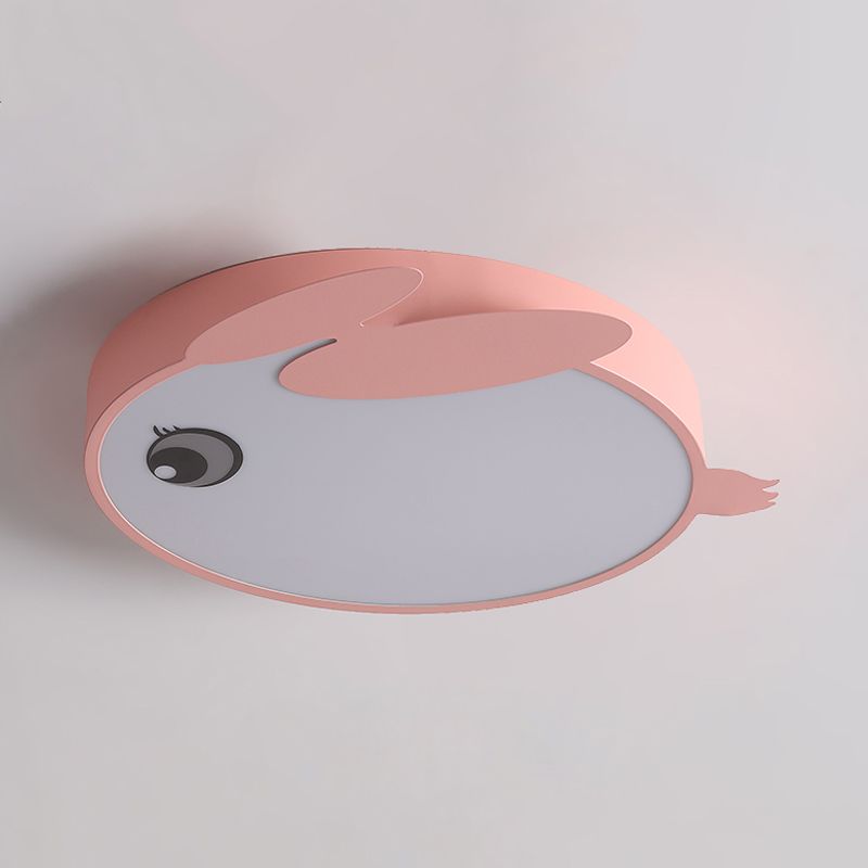 Cartoon Rabbit Acrylic Flush Light LED Close to Ceiling Lighting Fixture in Blue/Pink for Child Room