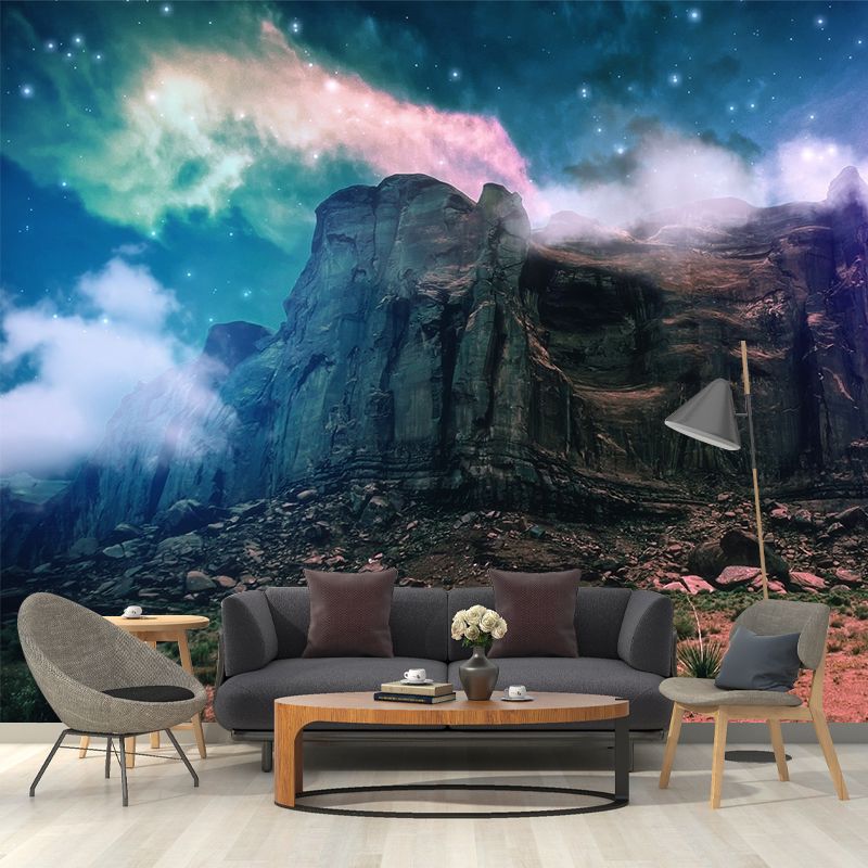 Magic Mountain Front View Mural for Kids Room, Blue-Blue, Personalized Size Available