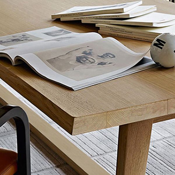Solid Wood Contemporary Rectangular Dining Table Wood Top Table with Trestle