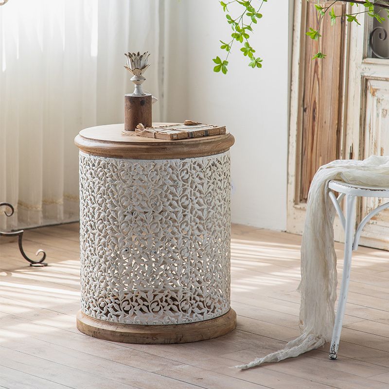 French Country Round Distressed Coffee Table Solid Wood Cocktail Table