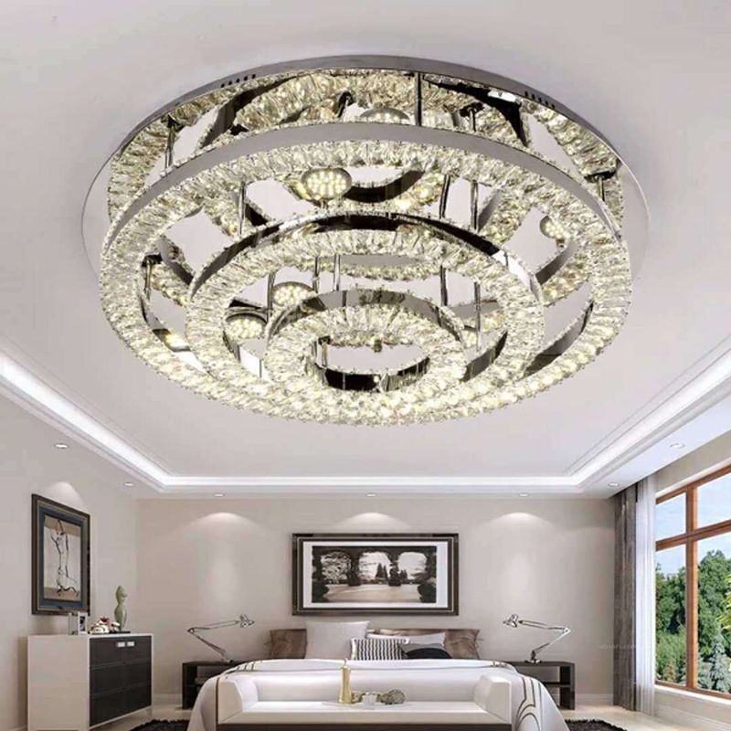 Lámpara empotrada de anillo LED, iluminación empotrada de cristal cromado de estilo moderno para dormitorio, 21,5 "/31,5" de ancho