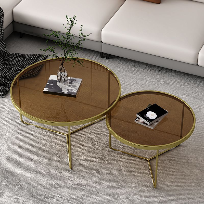 Modern Round Coffee Table Glass Top Nesting Coffee Table Set