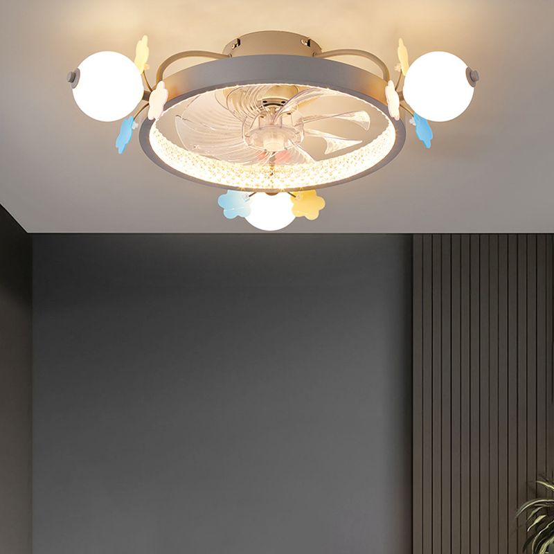 Macaron Circular Ceiling Fan Light Acrylic Bedroom Semi Flush Ceiling Light