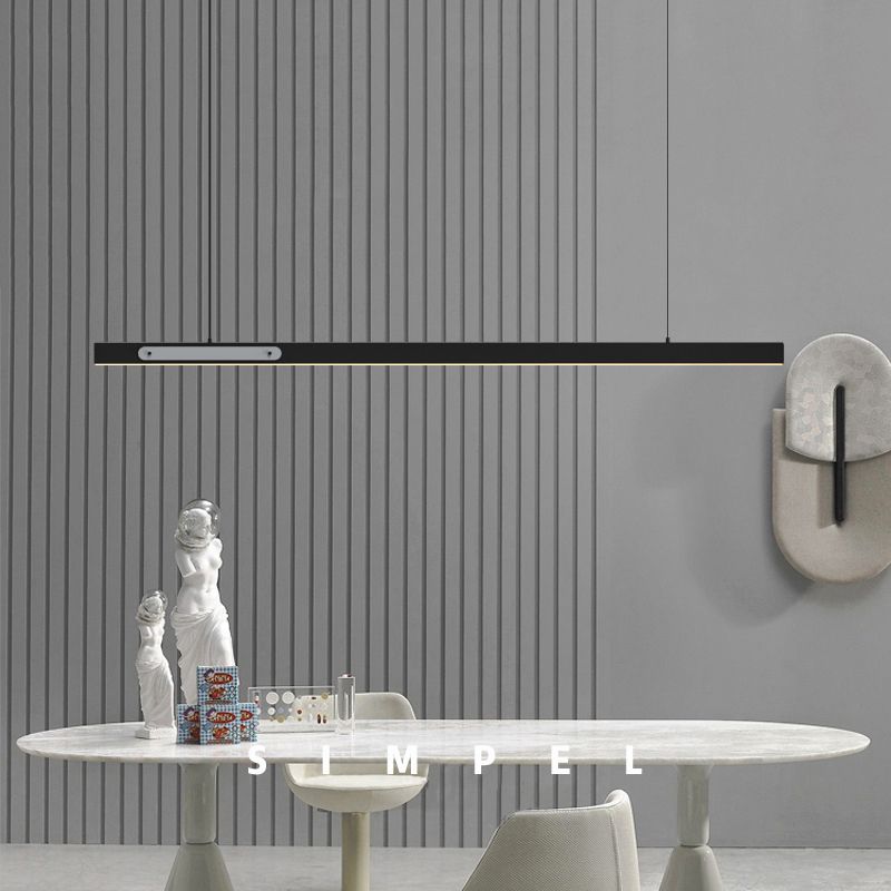 Black Metal Island Lamp Modern 1-Light Linear Restaurant Pendant Light