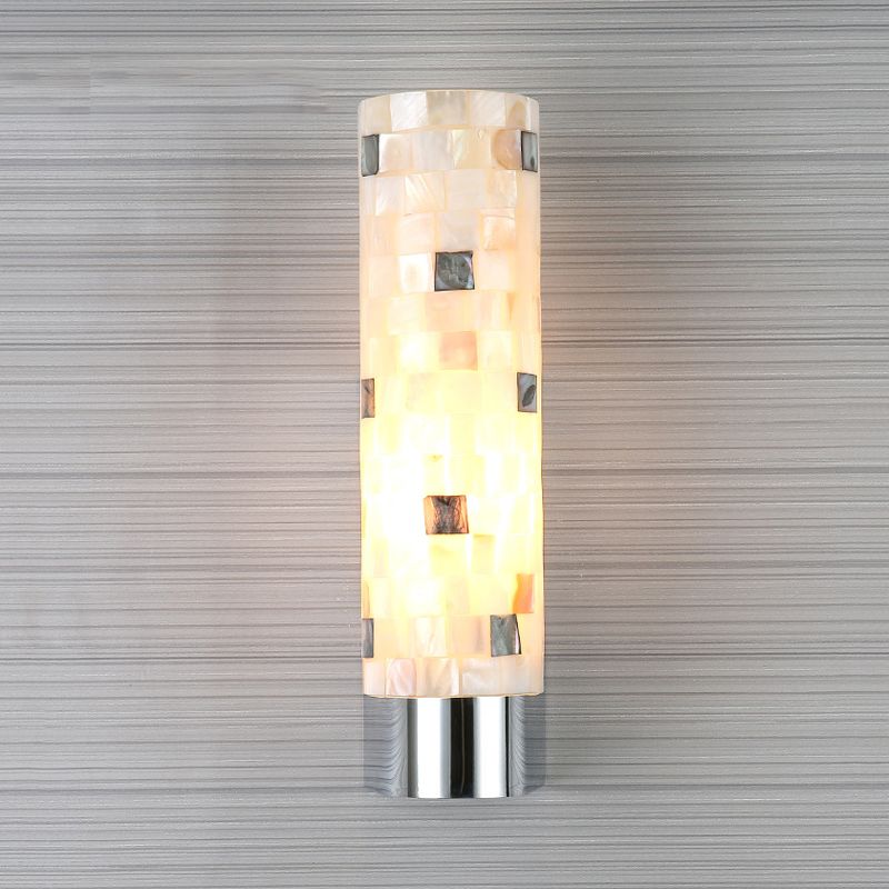 Pieced Work Pillar Wall Lamp Modern Shell 1 Head Bathroom Sconce Lighting in Chrome