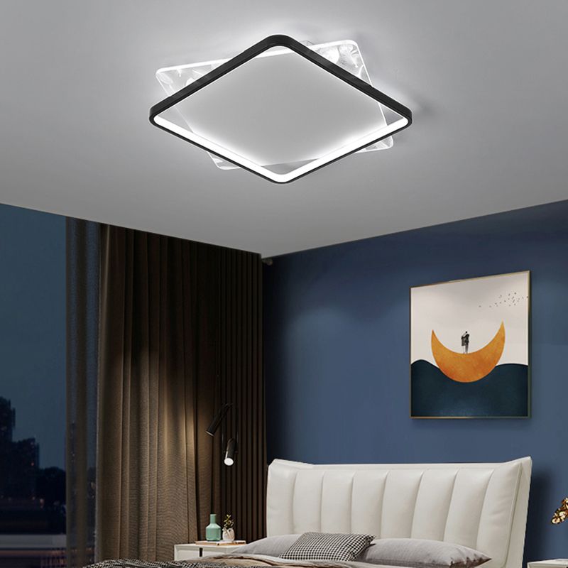 Metal Square Shape Flush Ceiling Light Modern Style 2 Lights Flush Ceiling Light Fixtures
