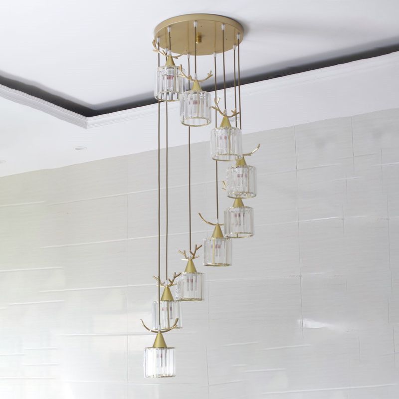 Cylinder Shape Hanging Lights Modern Style Crystal Hanging Light Fixtures