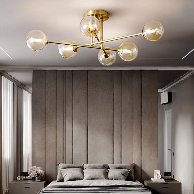 Nordic Style Golden Ceiling Light Ball Shape Glass Shade Ceiling Lamp for Bedroom