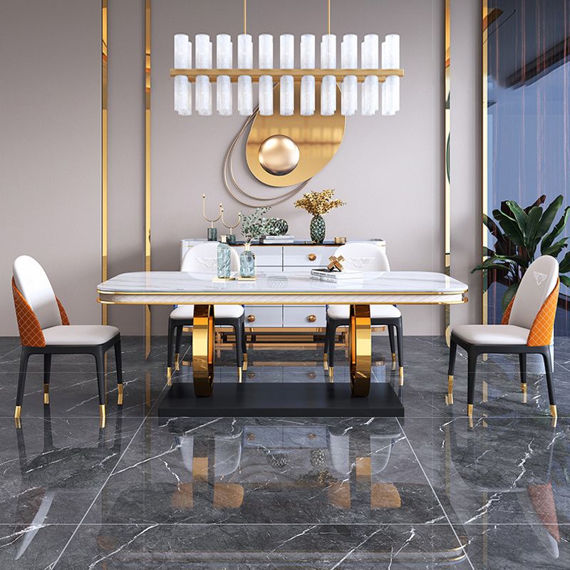 Stone Top Dining Table Traditional Luxury Table with Pedestal in Gold