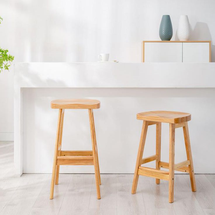 Contemporary Rubberwood Home Stool Solid Wood Backless Barstool