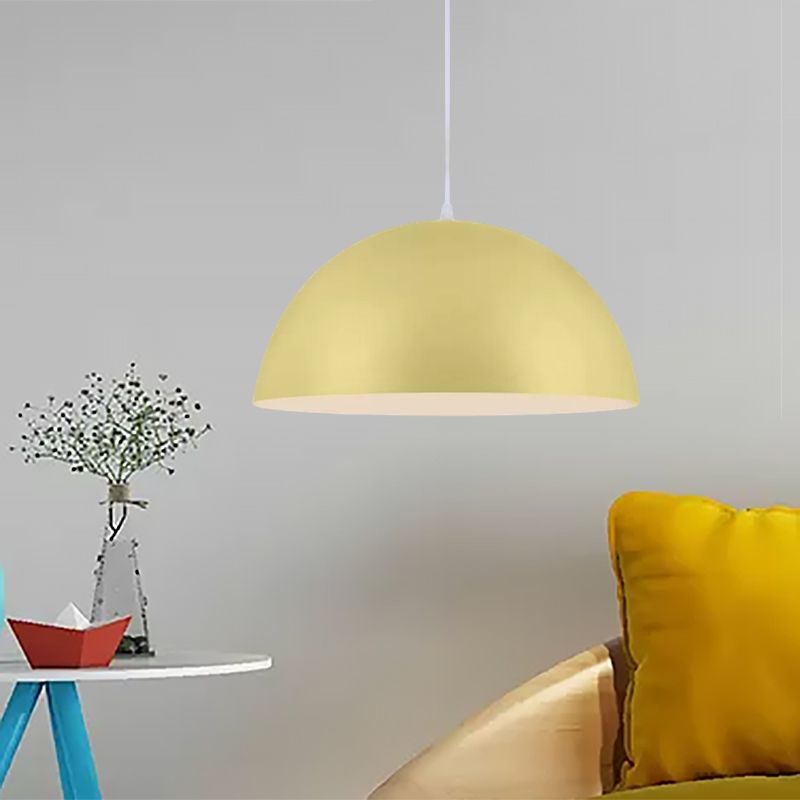 Nordic Style Bowl Pendant Lighting 1 Light Aluminum Suspended Light in Pink/Yellow for Living Room