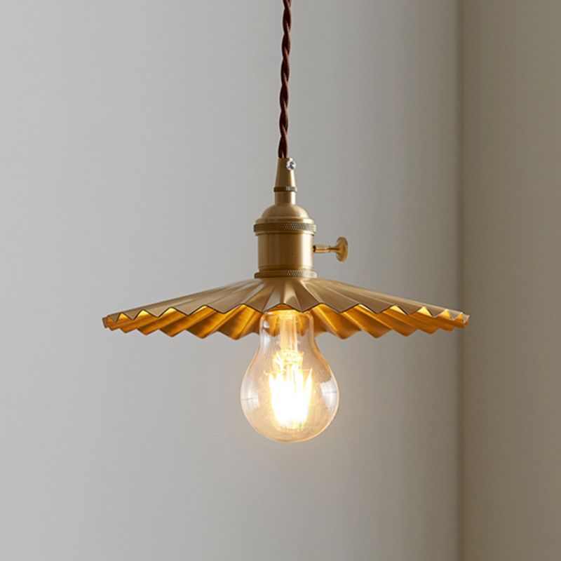 Vintage Umbrella Pendant Light Fixture 1-Light Metal Ceiling Suspension Lamp in Gold