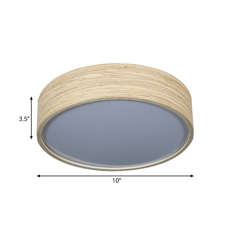 LED Dining Room Flushmount Lighting con Round Bamboo Shade Modern Wood Massimale Lampada a Warm / White Light, 10 "/14" W