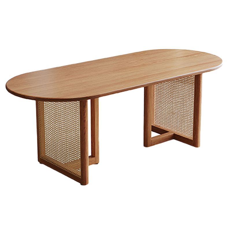 Contemporary Khaki Standard Dining Table Solid Wood Kitchen Dining Table with Double Pedestal Base