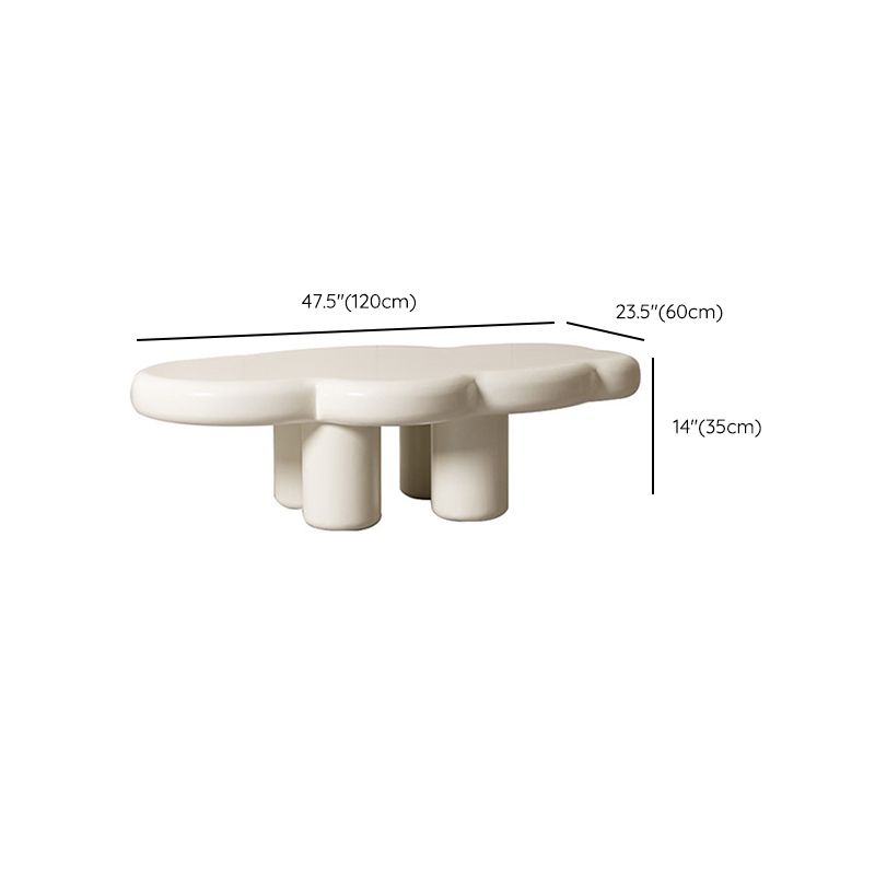 Contemporary White Coffee Table in Free Form with 4 Wooden Legs