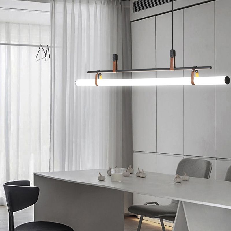 Modern Metal Island Lights Linear 1-Light Restaurant LED Hanging Lamp with Acrylic Shade