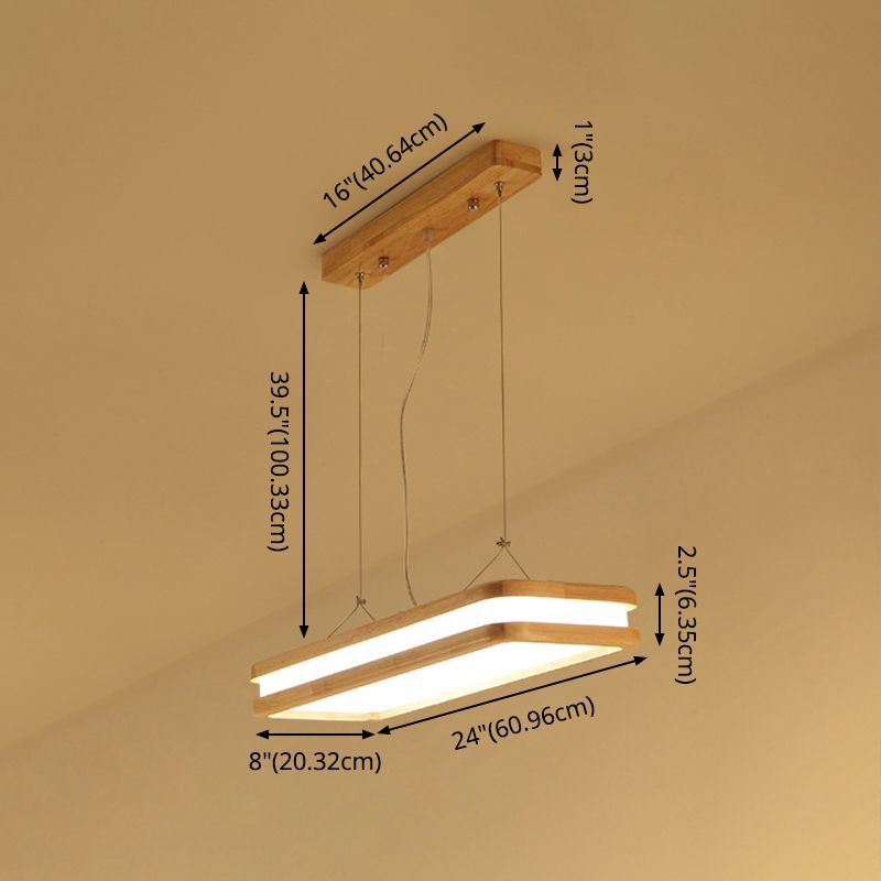 Lámpara de isla de madera rectangular colgante lámpara de suspensión de techo acrílico de led minimalista para la cena