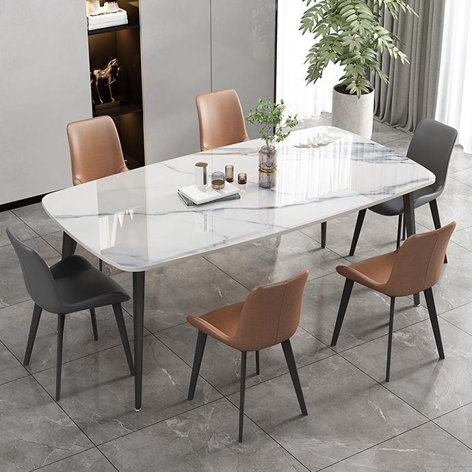Modern Stone Rectangle Dining Table 4 Metal Legs for Dining Room