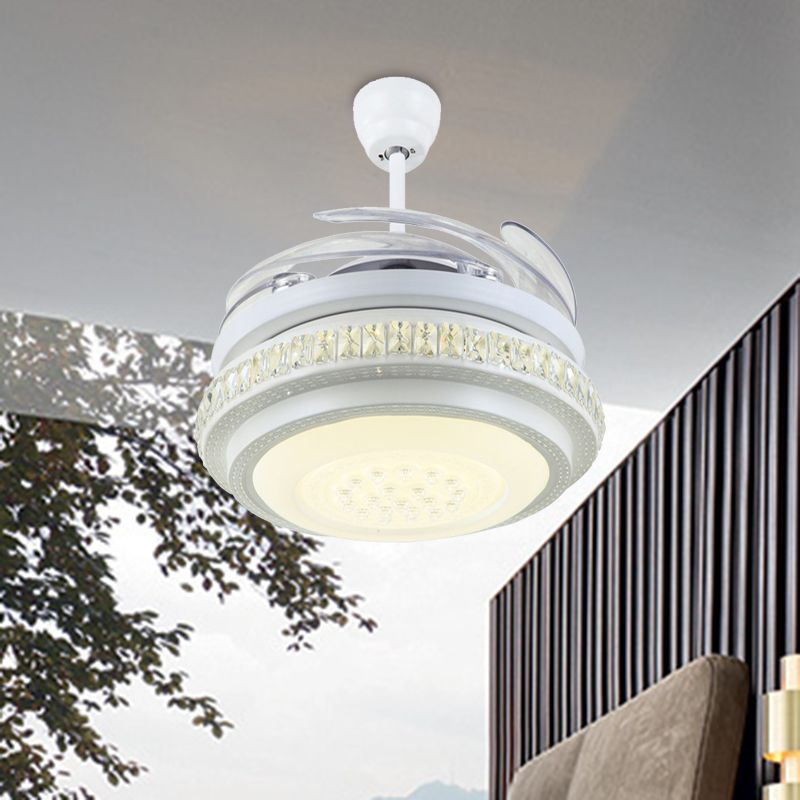 Salon rond suspendu la lampe à fans simple blanc métallique blanc 42 "W LED MONT MONT LED avec mur / télécommande, 4 lames