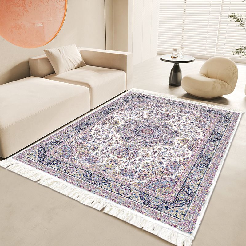 Bohemian Tribal Pattern Carpet Polyester Fringe Rug Washable Indoor Rug for Living Room