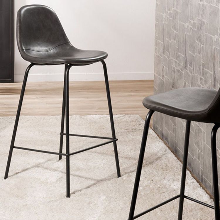 Modern Faux Leather Low Back Bucket Bar Stools with Metal Base