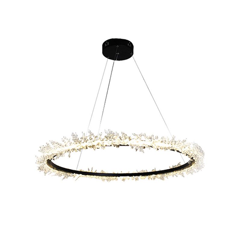 Rond plafond kroonluchter modernistisch gesneden kristal 16 "/23.5" /31,5 "brede led zwart hangend hanglamp in warm/wit licht