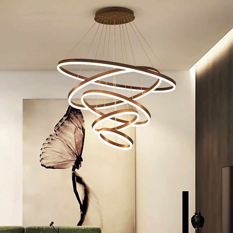 Wrought Iron Black LED Pendant Light in Modern Luxury Style Layered Circles Ceiling Light with Acrylic Shade