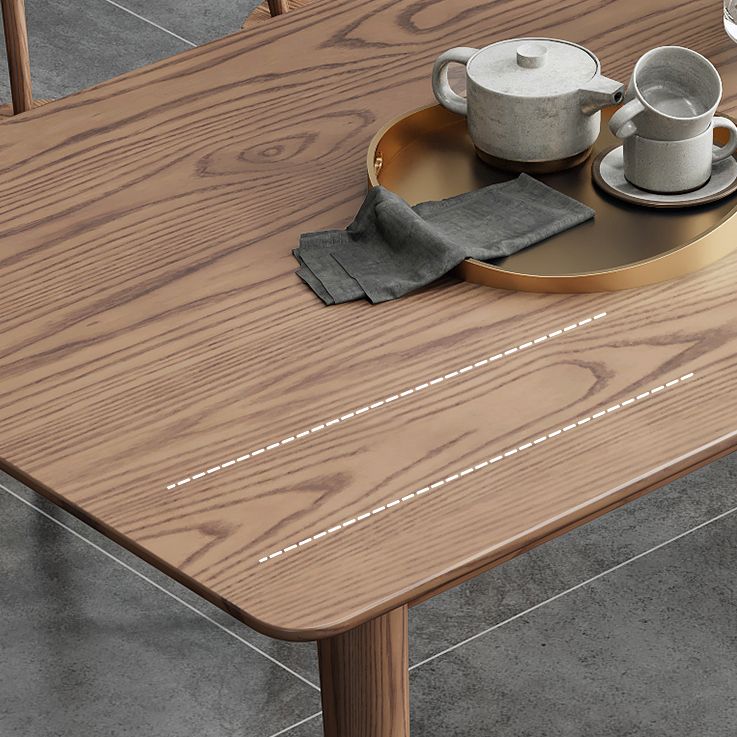 Mesa de comedor marrón moderna, mesa de comedor rectangular de madera maciza con 4 patas