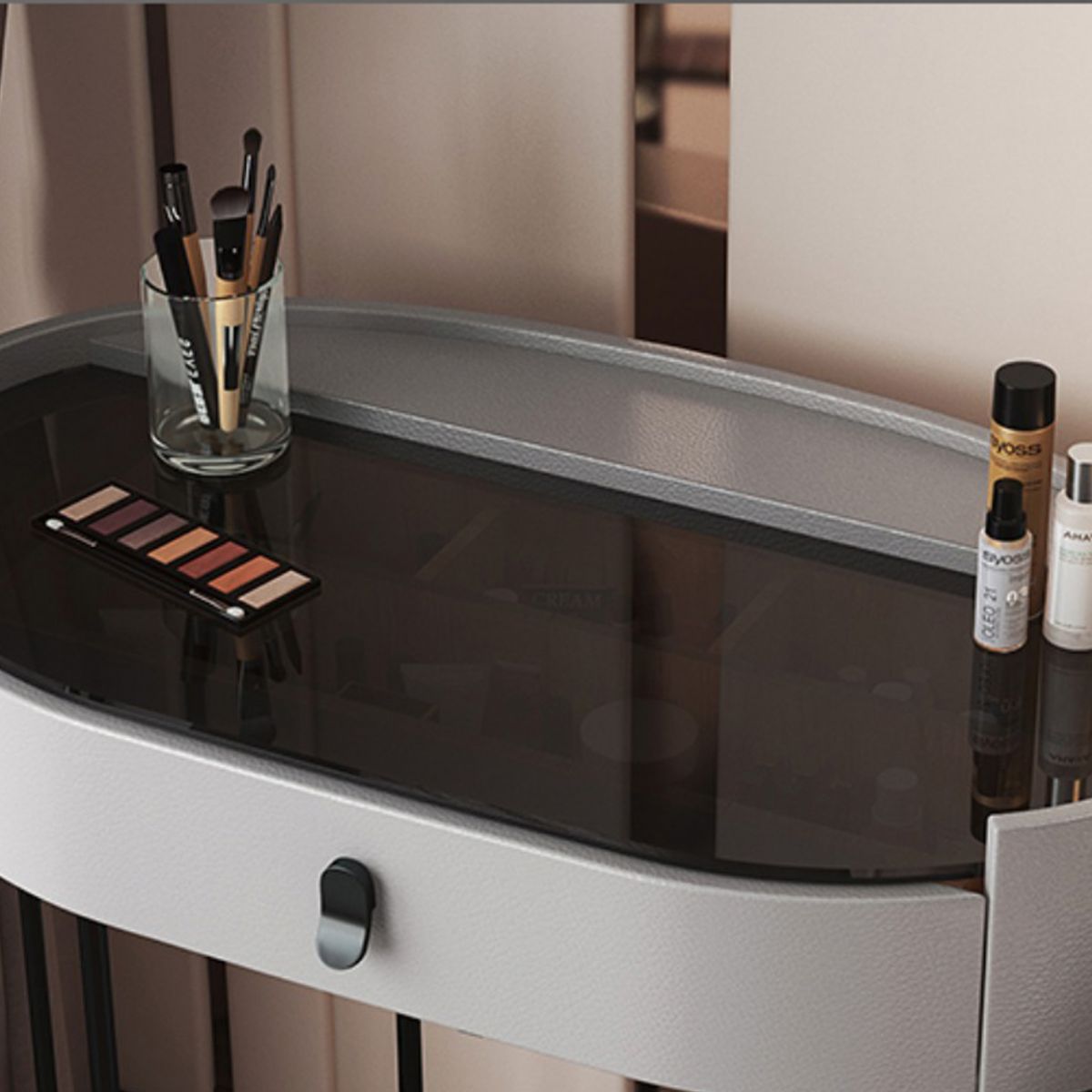 4 Drawers Makeup Vanity Desk with Black Glass Top for Bedroom
